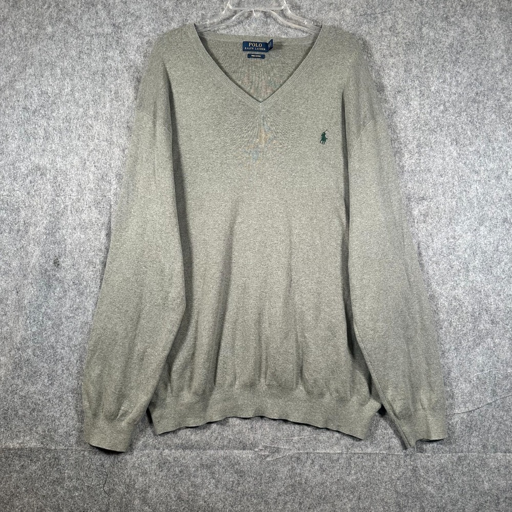 Polo Ralph Lauren Mens 2XLT Tall Pima Cotton V-Neck Sweater Gray Preppy